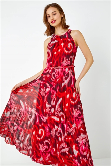 Swirl Print Pleated Maxi Dress 14388478