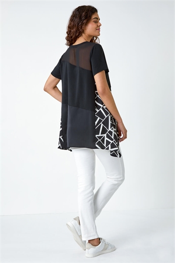 Abstract Print Panelled Stretch Tunic Top 19280308