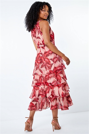 Petite Tiered Tropical Print Midi Dress 14287172