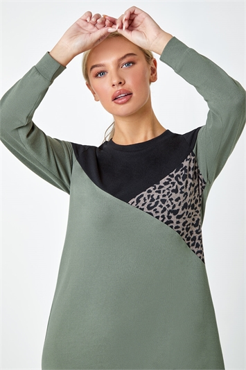 Petite Leopard Print Colour Block Knit Dress 14469640