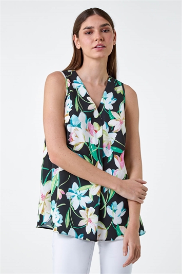 Floral Print Sleeveless Pleat Vest Top 20166008