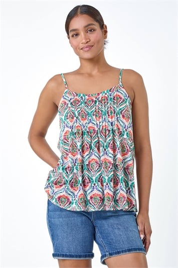 Abstract Print Pleat Front Cami Top 19284234