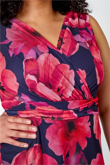 Curve Floral Print Mesh Wrap Dress 14426872