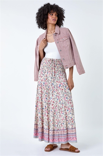 Floral Border Shirred Multiway Skirt Dress 17048146