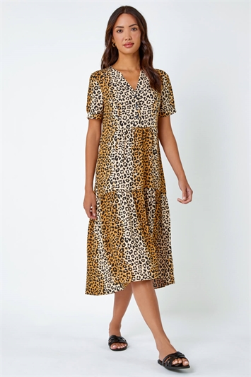 Leopard Print Tiered Midi Dress 14445816