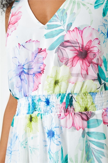 Petite Floral Print Shirred Asymmetric Dress 14409794