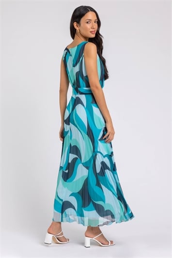 Abstract Print Pleated Chiffon Maxi Dress 14234392