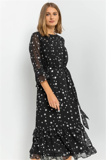 Star Foil Print Frill Dress 14222808