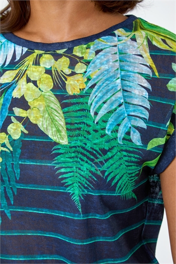 Tropical Leaf Stripe Stretch T-Shirt 19295560