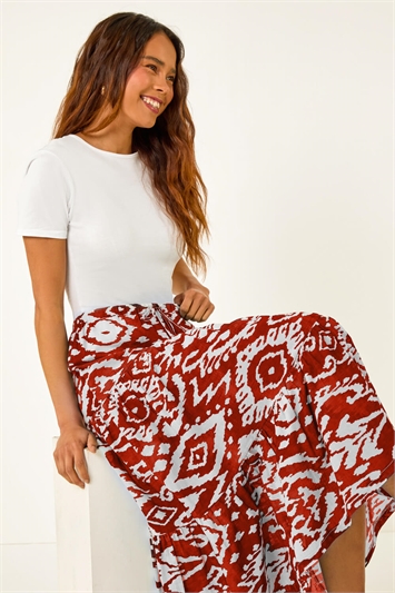 Petite Aztec Print Cotton Midi Skirt 17051181