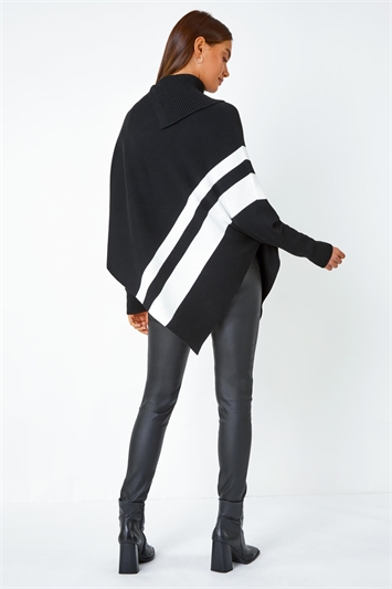 Roll Neck Wool Blend Stripe Poncho 16100508