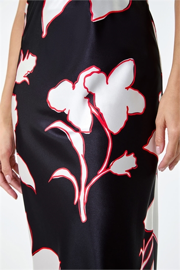Floral Satin Elastic Waist A Line Midi Skirt 17045808