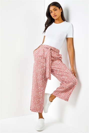 Ditsy Floral Elastic Tie Waist Cropped Culottes 18032981