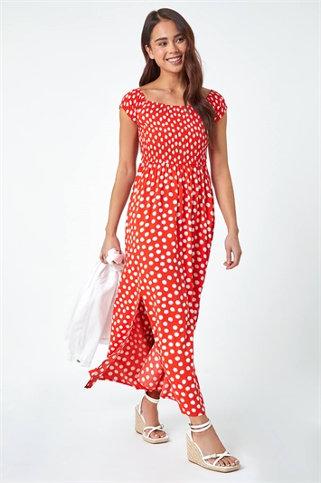 Petite Polka Dot Bardot Midi Dress 14394878