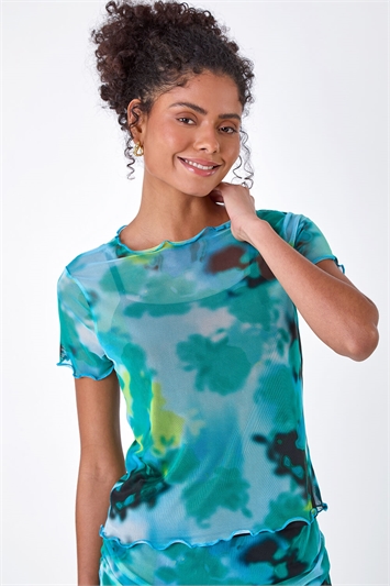 Abstract Print Stretch Mesh Top 19296909