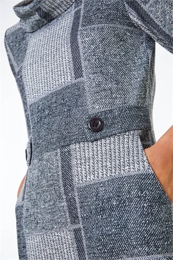 Patchwork Cowl Neck Button Detail Dress 14297636