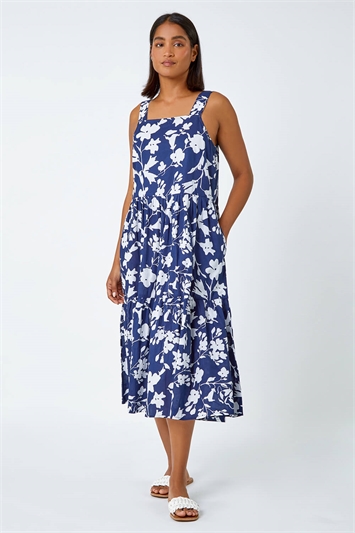 Sleeveless Cotton Floral Midi Dress 14480160