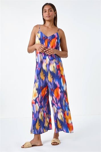 Abstract Print Cropped Jumpsuit 14548276