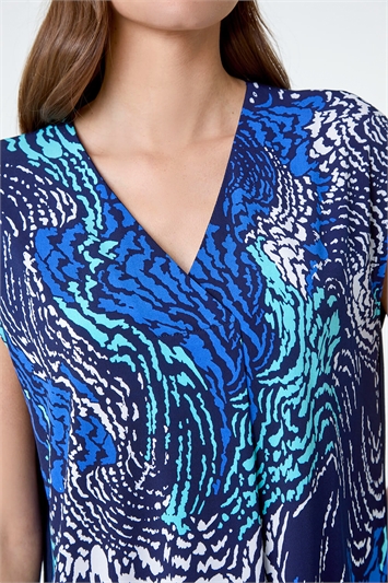 Abstract Wave Print V-Neck Stretch Top 19290960
