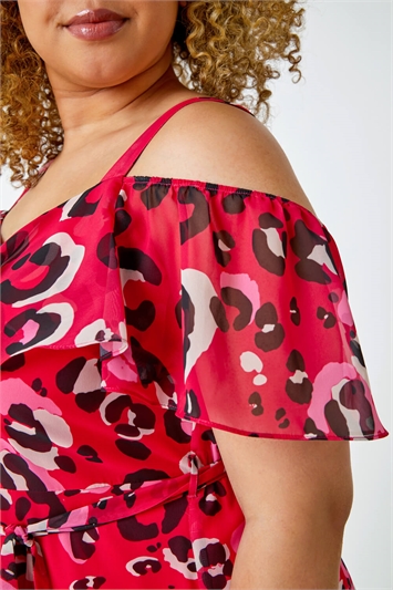 Curve Leopard Print Cold Shoulder Frill Dress 14377832