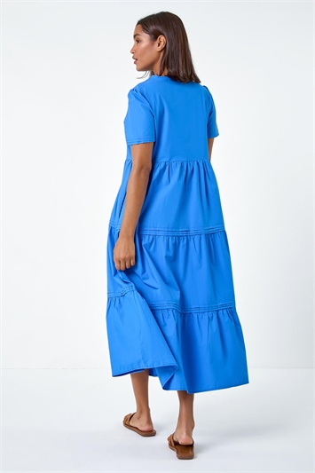 Plain Cotton Tiered Maxi Dress 14525609