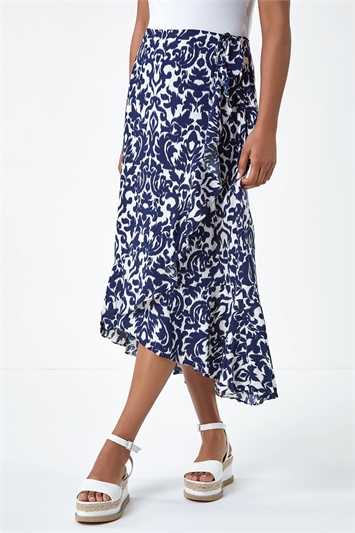 Frill Abstract Print A line Wrap Skirt 17050509