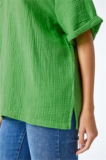 Textured Cotton Relaxed V-Neck T-Shirt 20147134