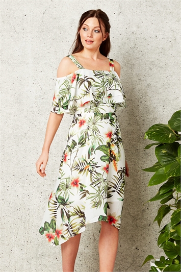 Tropical Print Hanky Hem Dress 44008ivo