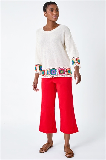 Floral Crochet Hem Cotton Jumper 16109338
