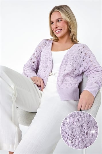 Petite Shimmer Crochet Knit Cardigan 16115248