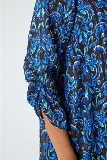 Abstract Print Metallic Ruched Blouse 20142209