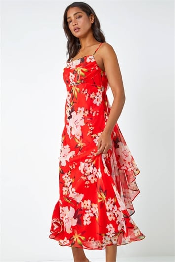 Floral Cowl Neck Chiffon Dress 14396578