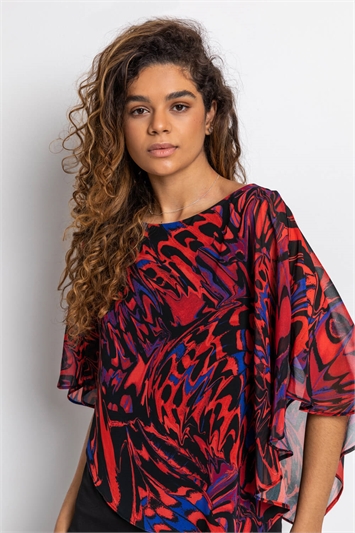 Abstract Butterfly Print Overlay Top 20077578