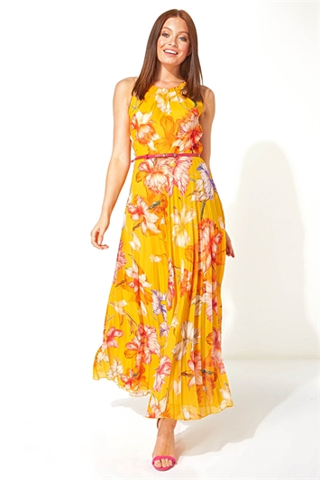 Floral Halter Neck Pleated Maxi Dress 14041464