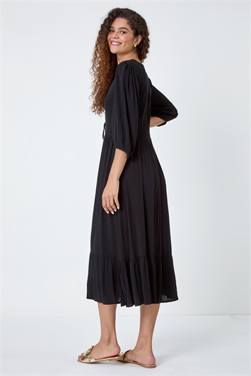 Lace Up Shirred Midi Dress 14540108