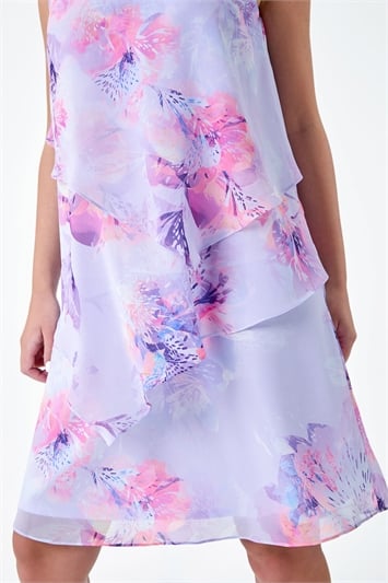 Petite Floral Print Tiered Chiffon Dress 14573048