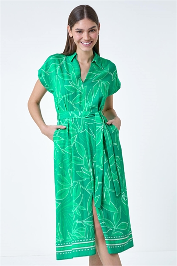 Border Leaf Print Midi Dress 14542634