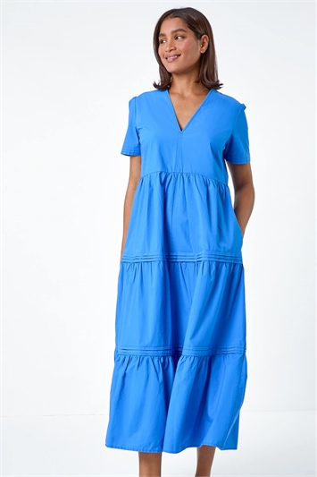 Plain Cotton Tiered Maxi Dress 14525609