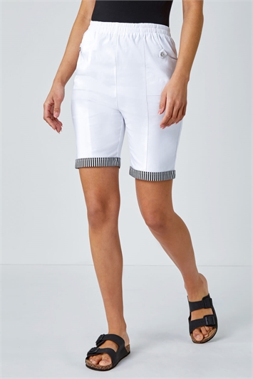 Contrast Detail Elastic Waist Stretch Shorts 18058794