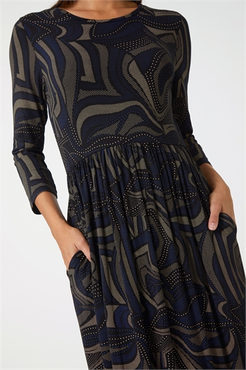 Abstract Pocket Detail Midi Stretch Dress 14466390