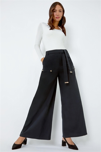 Wide Leg Belted Stretch Trousers 18032108