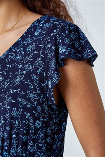 Floral Print Frill Midi Stretch Dress 14520509