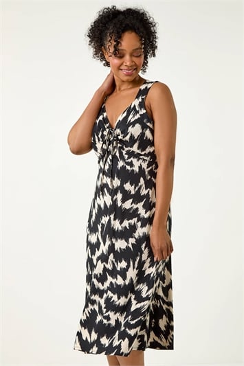 Petite Abstract Print Ruched Midi Dress