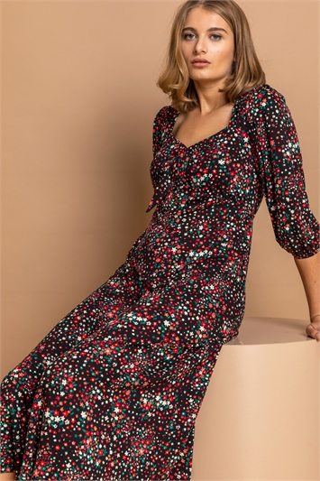 Ditsy Floral Tie Front Midi Dress 14187208