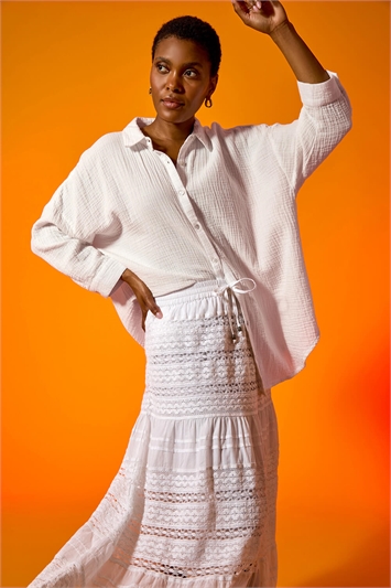 Lace Detail Cotton Maxi Skirt 17040794