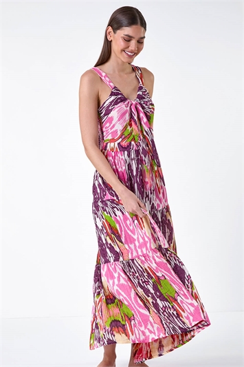Abstract Tie Front Tiered Maxi Dress 14529172