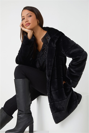 Faux Fur Hooded Longline Coat 12020908
