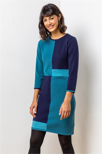 Colour Block Knitted Dress 14006409
