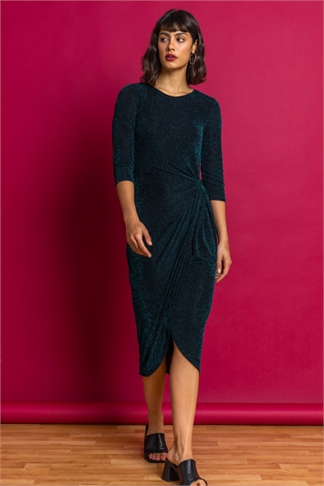 Twist Front Sparkle Fitted Dress 14174991