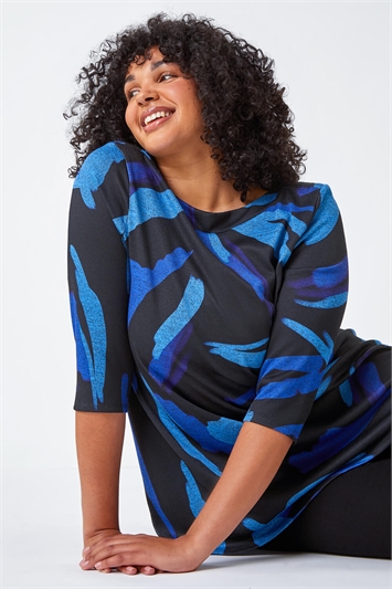 Curve Abstract Print Stretch Tunic Top 19253209